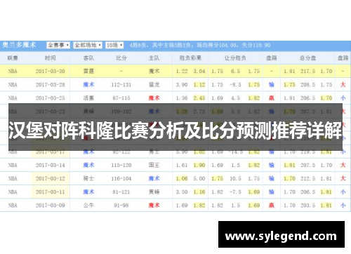 汉堡对阵科隆比赛分析及比分预测推荐详解